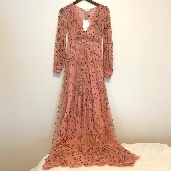 LoveShackFancy Janet Sequin-embellished Stretch-tulle Maxi Dress Bubblegum - Picture 10 of 16